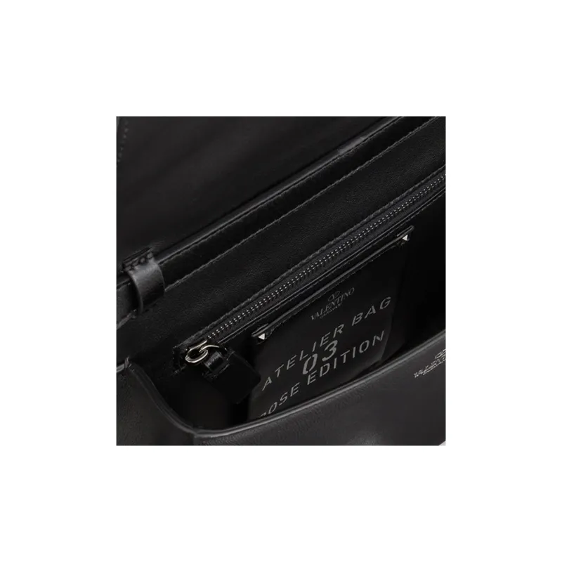 Valentino Atelier Sheepskin Leather Messenger Bag Shoulder Bag, Handbag Women's Black-3