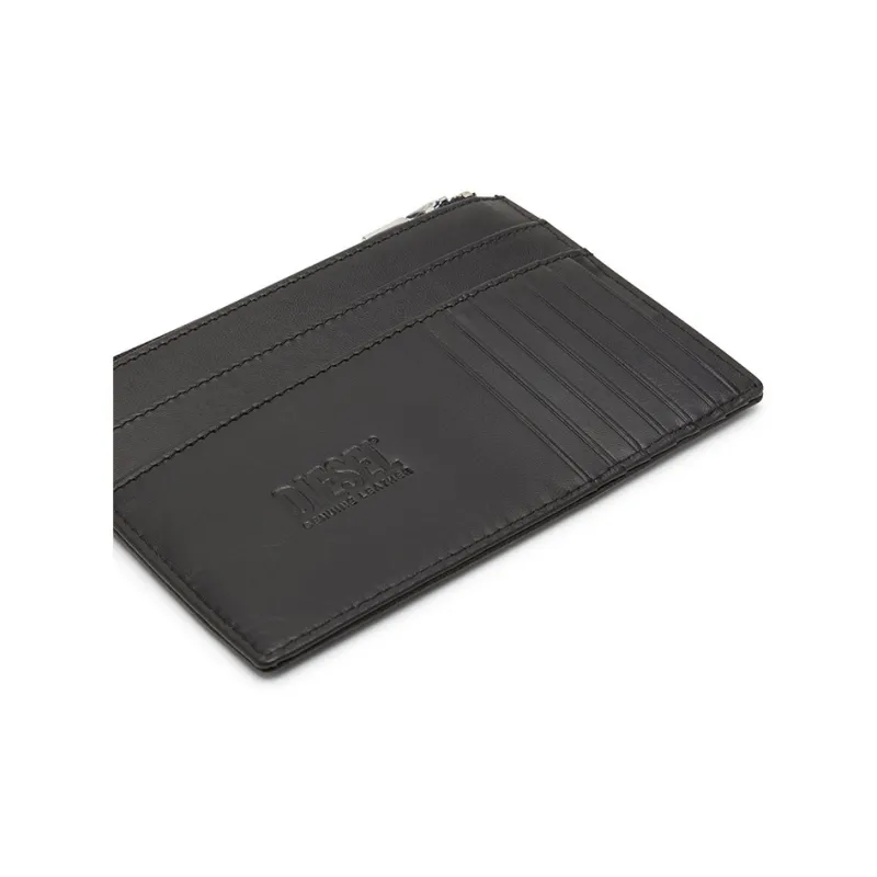 DIESEL Grain Effect Cow Leather Wallet, Card Holder Women's Black-2