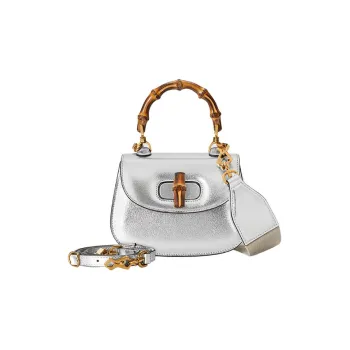 GUCCI Leather Shoulder Bag Crossbody Bag Handbag Mini Women's Silver