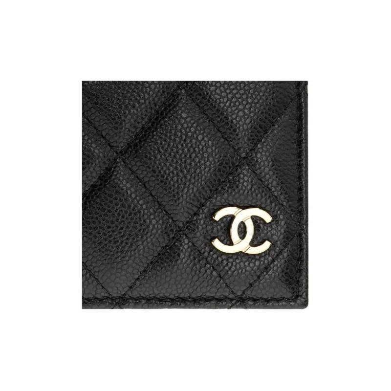 CHANEL Grain Litchi Grain Cow Leather Passport Holder Card Holder Card Case Women's Black-5