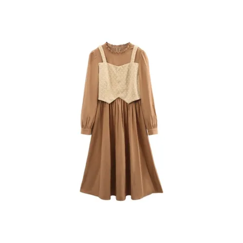 A paradise for awakening Long-Sleeved Dresses Women's Khaki