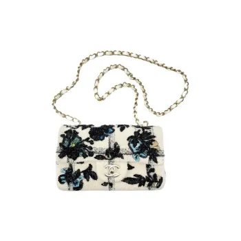 CHANEL Cotton Wool Suede Blend Flap Bag, Crossbody Bag, Shoulder Bag Mini Women's White