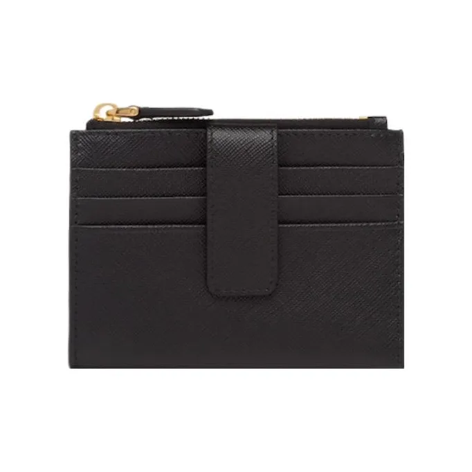 PRADA Saffiano Leather Wallet Card Clip Card Holder Women's Black-1