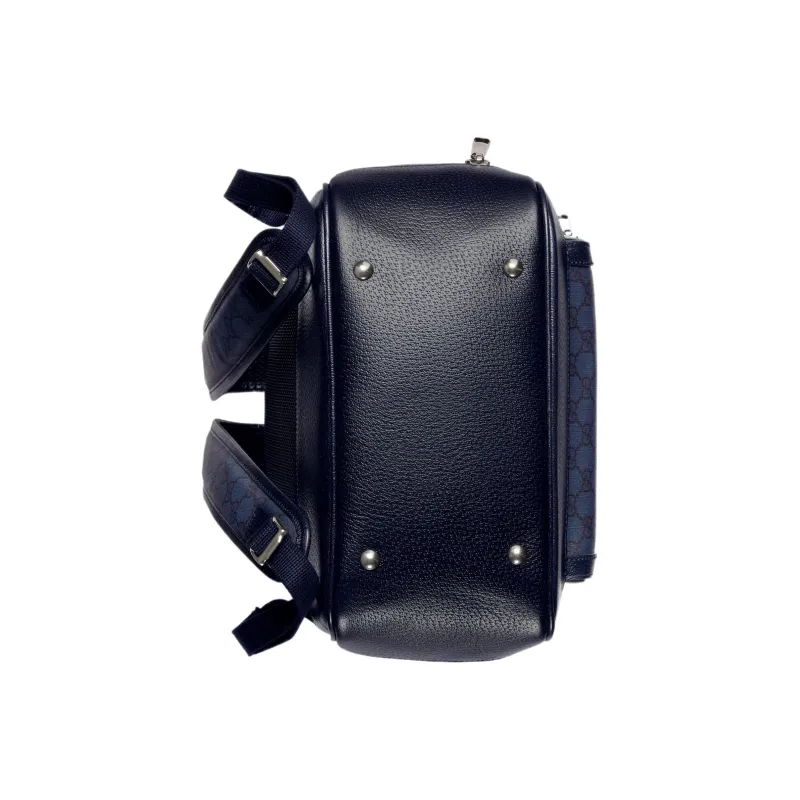 GUCCI Canvas With Leather Trim Backpack Medium Size Men's Blue/Black-4