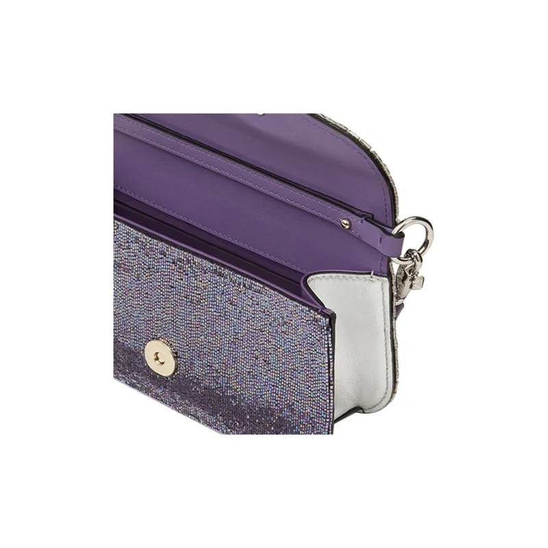 Valentino Locò Leather Baguette Bag Handbags Shoulder Bag Crossbody Bag Mini Women's Dark Purple/Silver-3