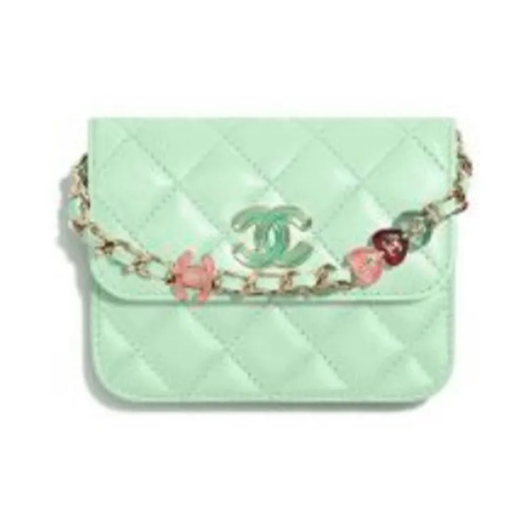 CHANEL 23P SS Lambskin Card Holder Shoulder Bag, Crossbody Bag Women's Green-0
