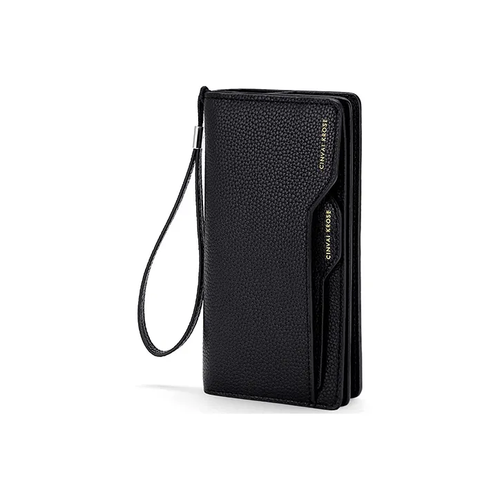 Simvay Clos Cow Leather With Synthetic Leather Coin Purse 2 in 1 Clutch Wallet Card Holder Wallet Men's Black/Coffee-2