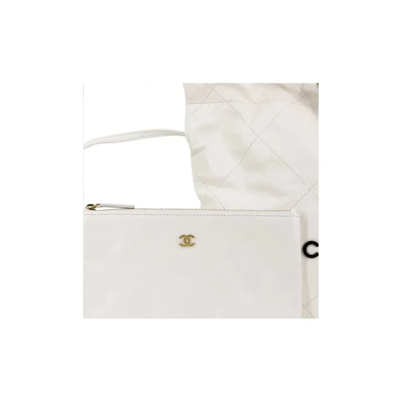 CHANEL Calfskin Trash Bag Portable Crossbody Bag Shoulder Bag Women's White-6