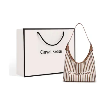 Simvay Clos Canvas Stripes Tote Bag Shopping Bag Shoulder Bag Women's Light Coffee/Black