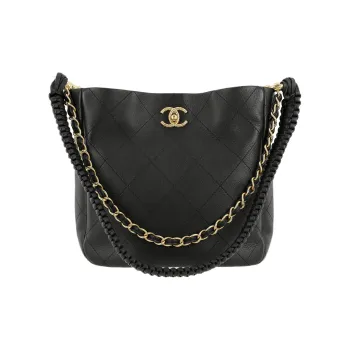 CHANEL Calfskin With Gold Tone Metal Handbag, Shoulder Bag Medium Size Women's Black