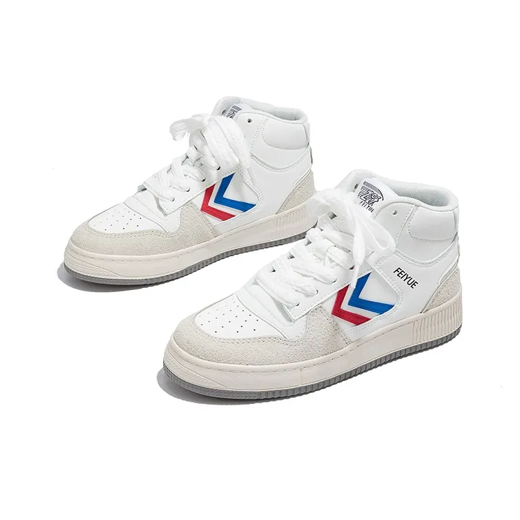 Feiyue Anti-Slip And Wear-Resistant Breathable High-Top Skateboard Shoes Unisex White Red Blue-3
