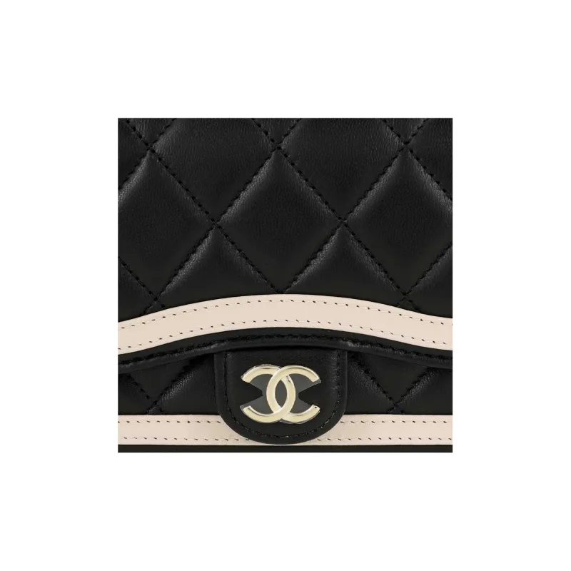 CHANEL Lambskin Mini Bag, Crossbody Bag, Shoulder Bag Women's Black & Beige-4