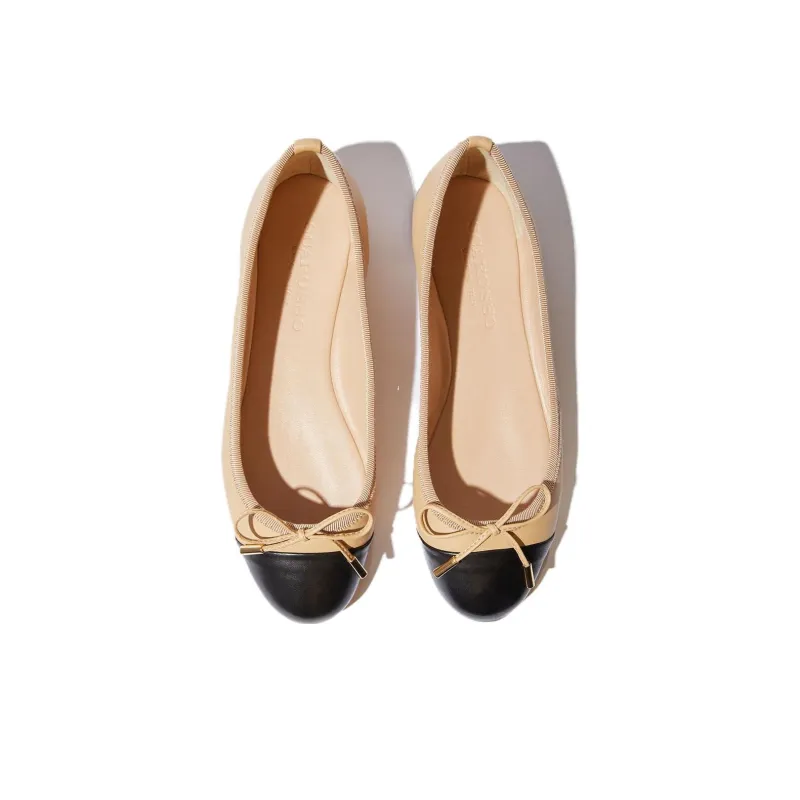 SCAROSSO Contrasting toecap Leather Ballerina Shoes Women's-3