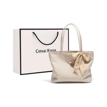 Simvay Clos Canvas Bag, Tote Bag, Shopping Bag, Shoulder Bag Large Size Women's Ecru/Black