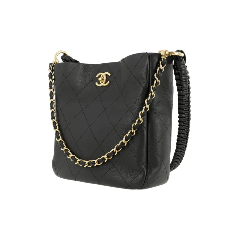 CHANEL Calfskin With Gold Tone Metal Handbag, Shoulder Bag Medium Size Women's Black-1