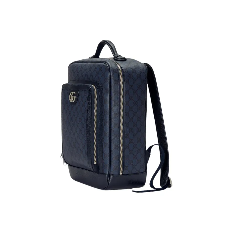 GUCCI Canvas With Leather Trim Backpack Medium Size Men's Blue/Black-1