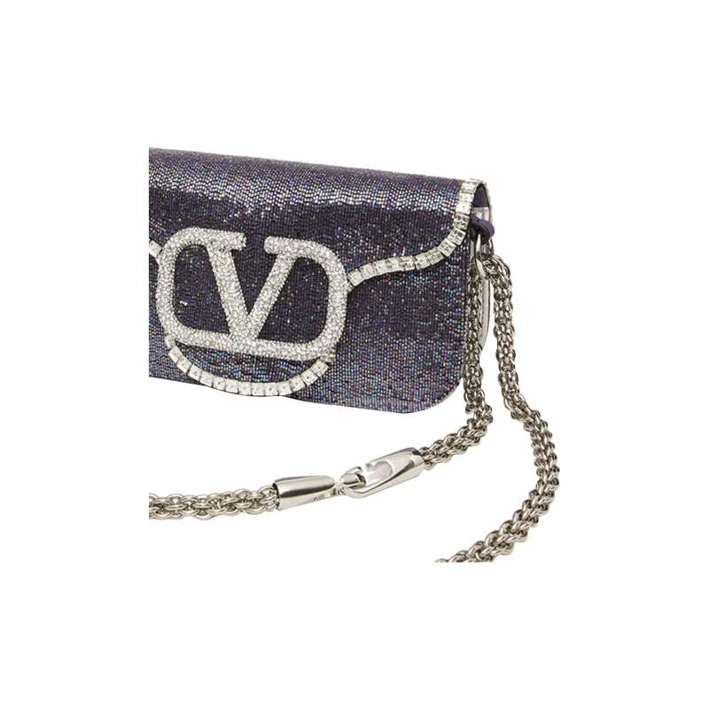 Valentino Locò Leather Baguette Bag Handbags Shoulder Bag Crossbody Bag Mini Women's Dark Purple/Silver-4