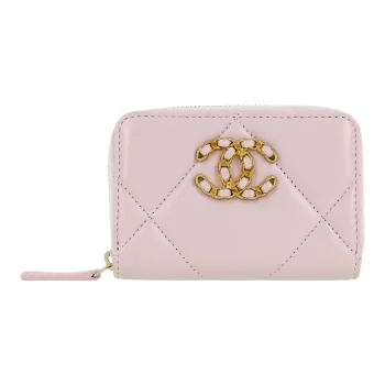 CHANEL Lambskin Wallet Small Size Women's Light Pink