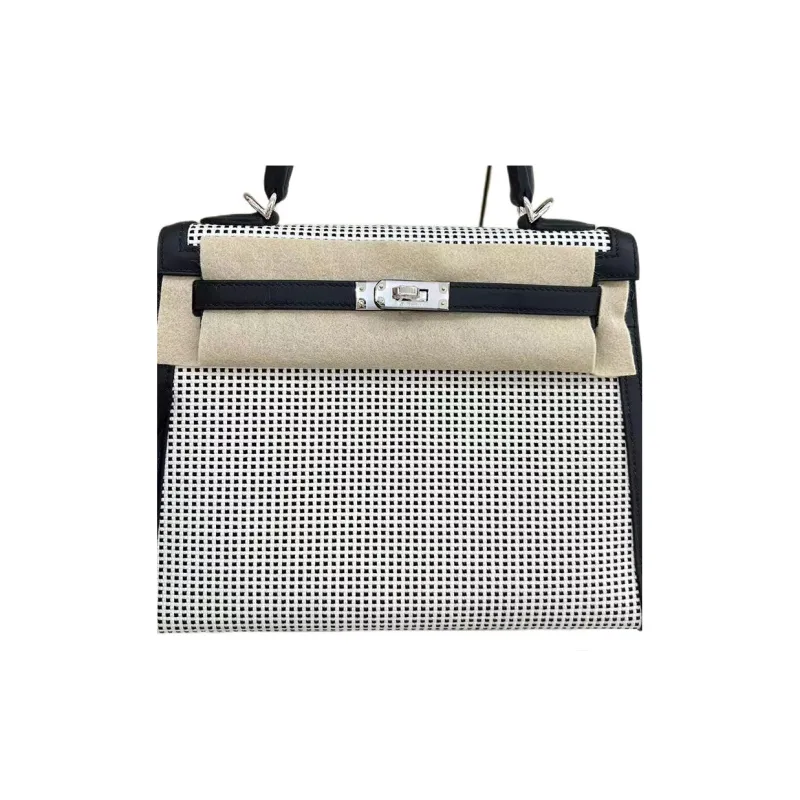 HERMES Kelly Swift Leather With Canvas Kelly Bag Shoulder Bag Crossbody Bag Handbag Regular Women's Black Beige-3