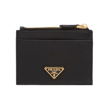 PRADA Saffiano Leather Wallet Card Clip Card Holder Women's Black