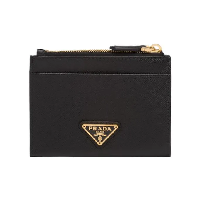 PRADA Saffiano Leather Wallet Card Clip Card Holder Women's Black-0