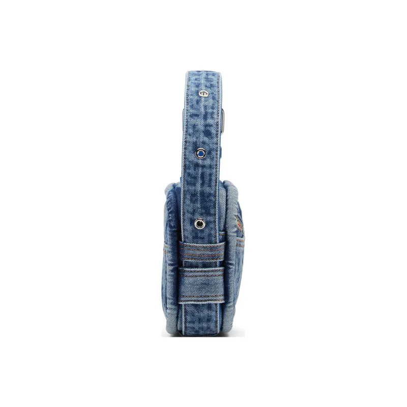 DIESEL Cotton With Polyurethane Fanny Pack, One Shoulder Handbag Mini Women's Blue-1
