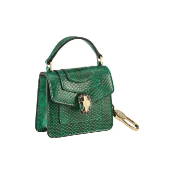 BVLGARI Serpenti Forever Calfskin Handbag Pendant Bag Accessory Extra Mini Unisex Green