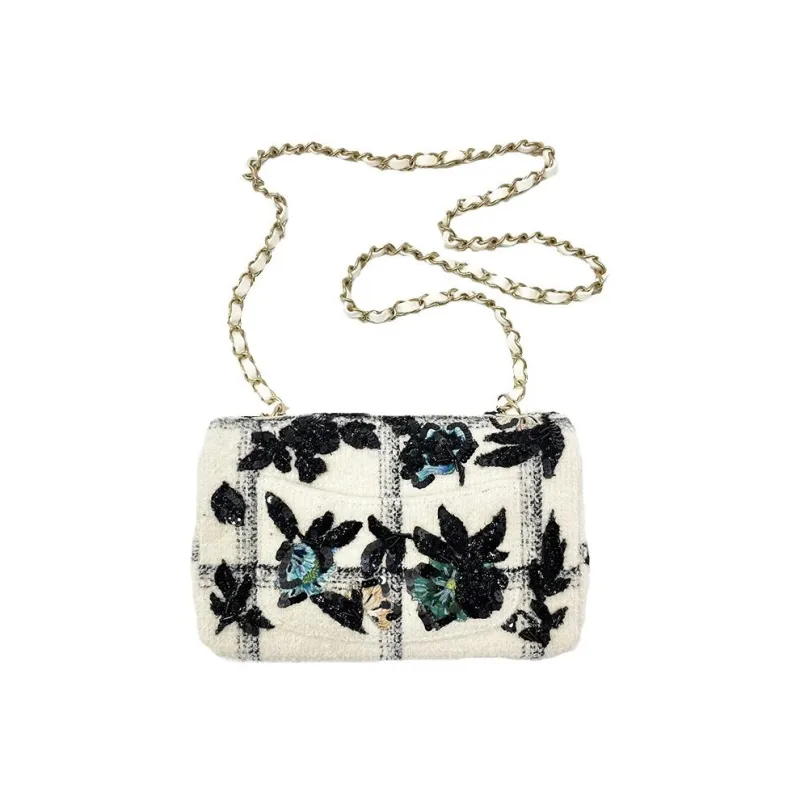 CHANEL Cotton Wool Suede Blend Flap Bag, Crossbody Bag, Shoulder Bag Mini Women's White-1