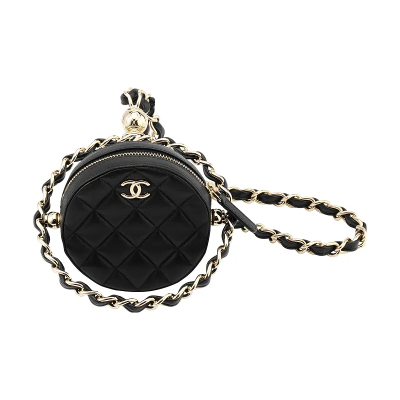 CHANEL 22c Early Spring Lambskin Clutch, Coin Purse, Shoulder Bag, Crossbody Bag Women's Black-4