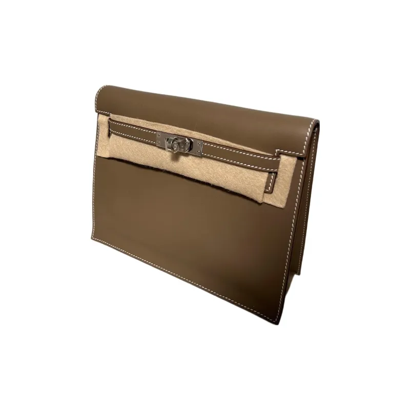 HERMES Kelly Danse Swift Leather One Shoulder Crossbody Clutches Regular Women's Elephant Gray-2
