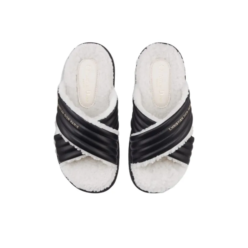 DIOR D-Cross Rubber Sole Slide Slippers Women's Black White-4