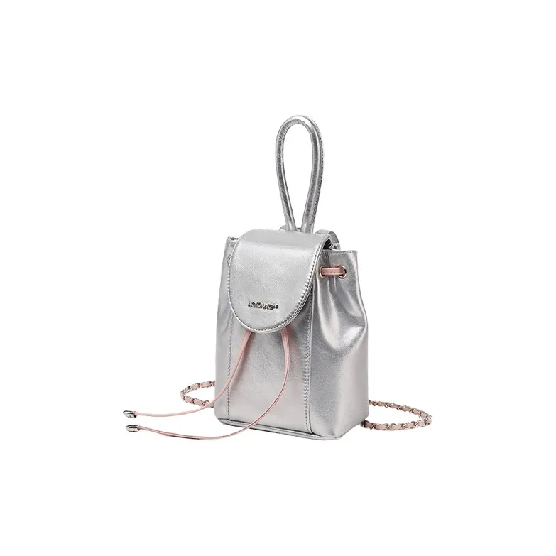 AOKANG Synthetic Leather Backpack Mini Women's Silver-2
