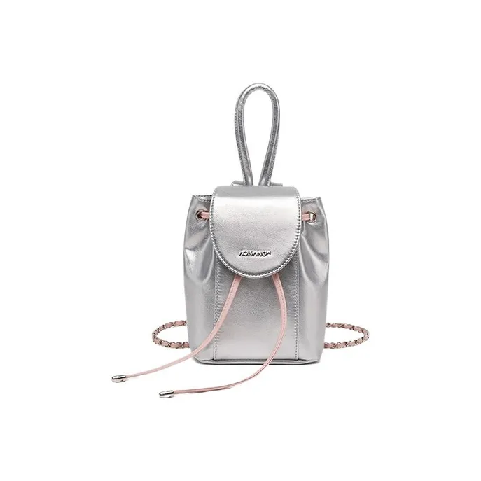 AOKANG Synthetic Leather Backpack Mini Women's Silver-1