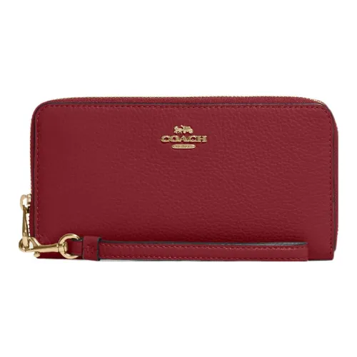 COACH Zip Around Leather Clutch Coin Purse Wallet Trumpets Women's Red