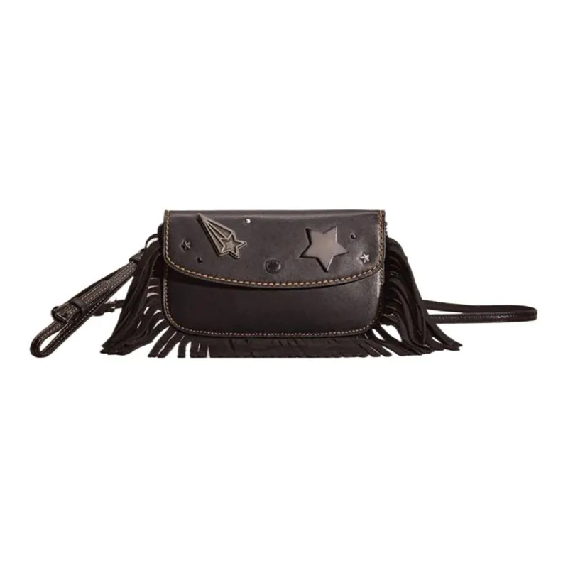 COACH Glove Tanning Saddle Bag, Shoulder Bag, Crossbody Bag Trumpets Women's Black-0