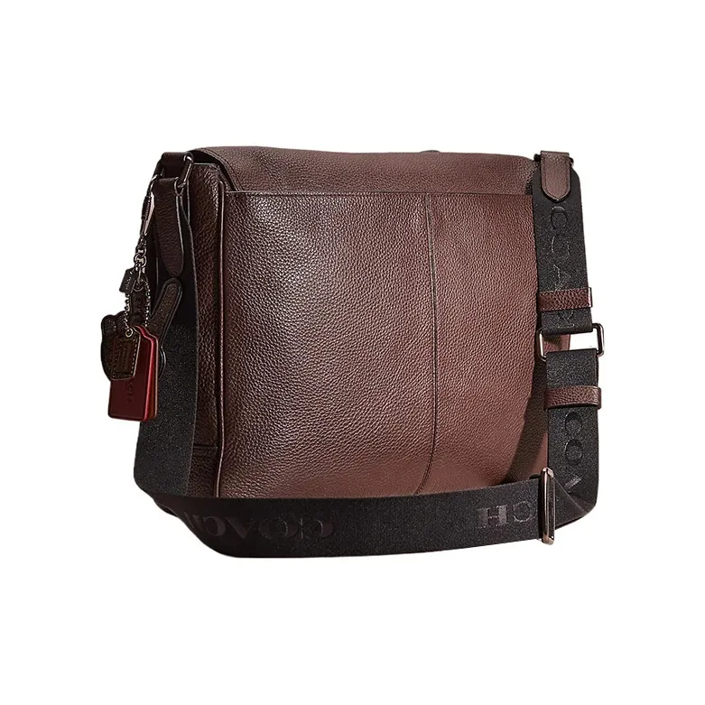 COACH Metropolitan Pebbled Leather Messenger Bag Shoulder Bag Crossbody Bag Large Size Men's Red Wood Color-1