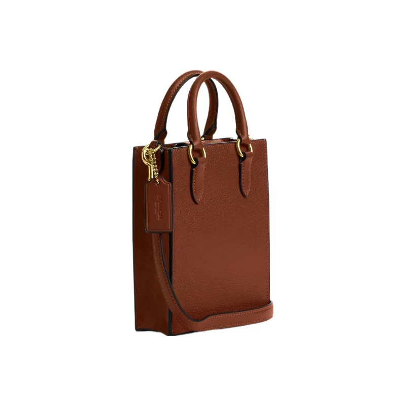 COACH Pebbled Leather Tote Bag, Shopping Bag, Shoulder Bag, Handbag Mini Women's Brown Red-1