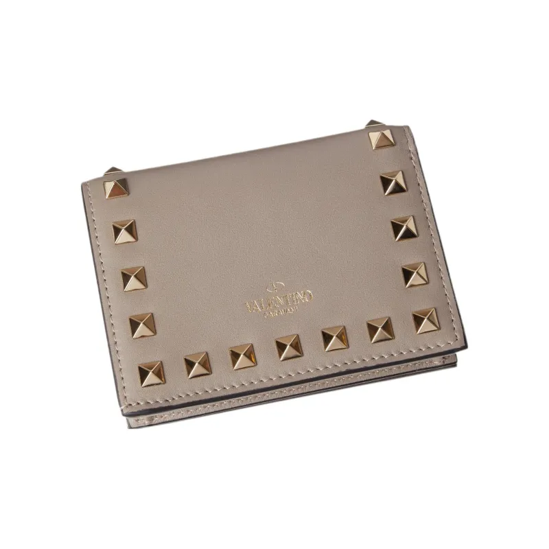 Valentino Rockstud Grained Calfskin Wallet Small Size Women's Dove Gray-4