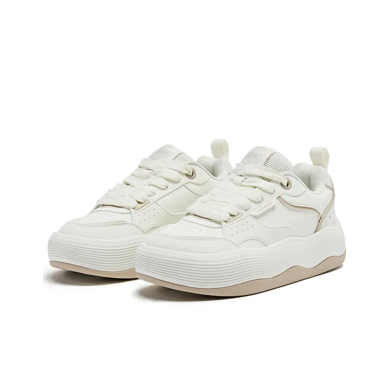 QIAODAN Water Resistant Cushioning Low Top Skateboard Shoes Women's Ivory White-2