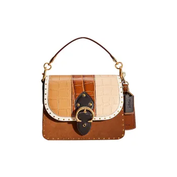COACH Beat Leather With Suede Saddle Bag Handbag Shoulder Bag Medium Size Women's Multicolor
