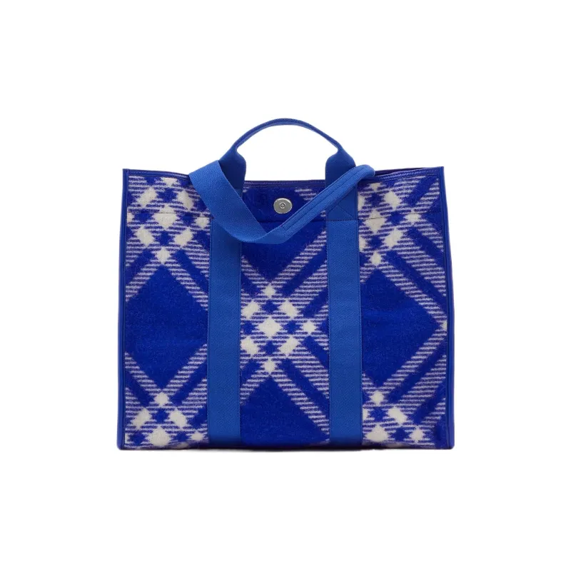 Burberry Check Pattern Shopper Tote Bag Blue-2