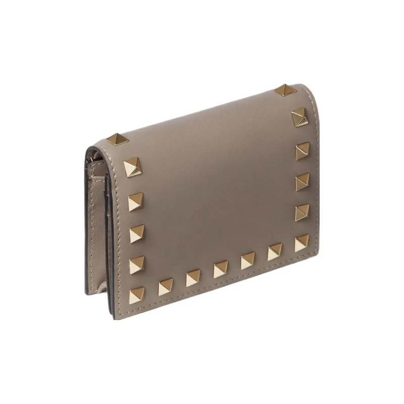 Valentino Rockstud Grained Calfskin Wallet Small Size Women's Dove Gray-3