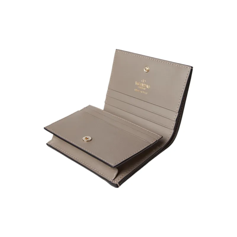 Valentino Rockstud Grained Calfskin Wallet Small Size Women's Dove Gray-2