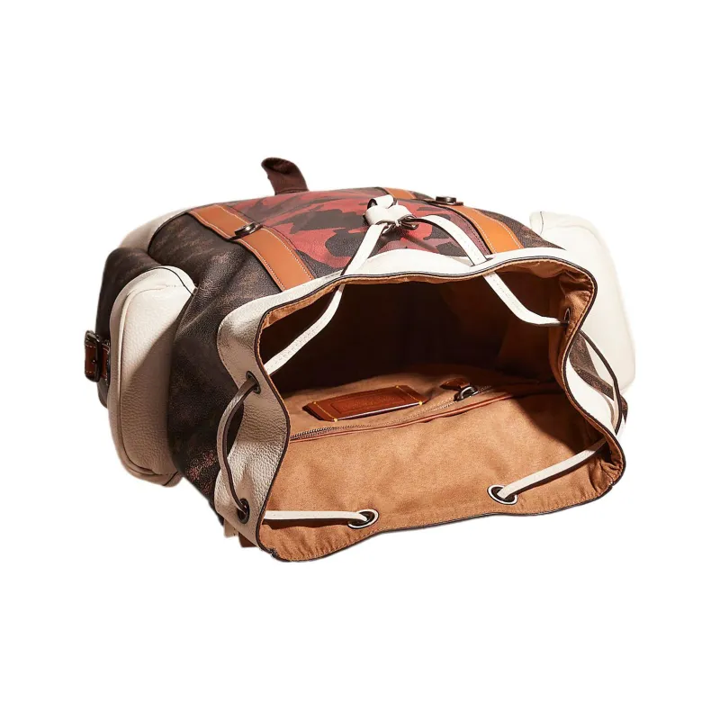 COACH Hitch Canvas With Leather Backpack Large Size Men's Red & White-2