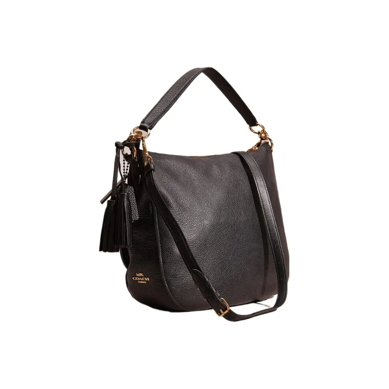 COACH Turnlock Leather Hobo Bag, Handbag, Shoulder Bag Large Size Women's Black-1