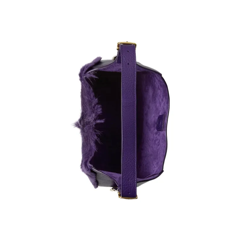 Burberry Goatskin Combined With Calfskin Handbag Shoulder Bag Women's Ribbon Purple-3