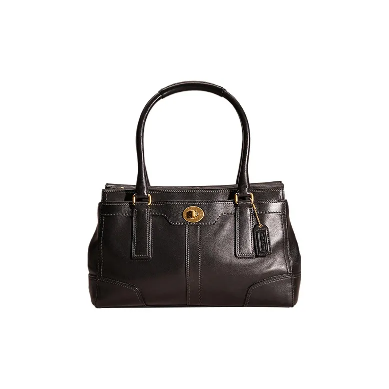 COACH Hamptons Leather Hobo Bag One Shoulder Handbags Medium Size Women's Black-0