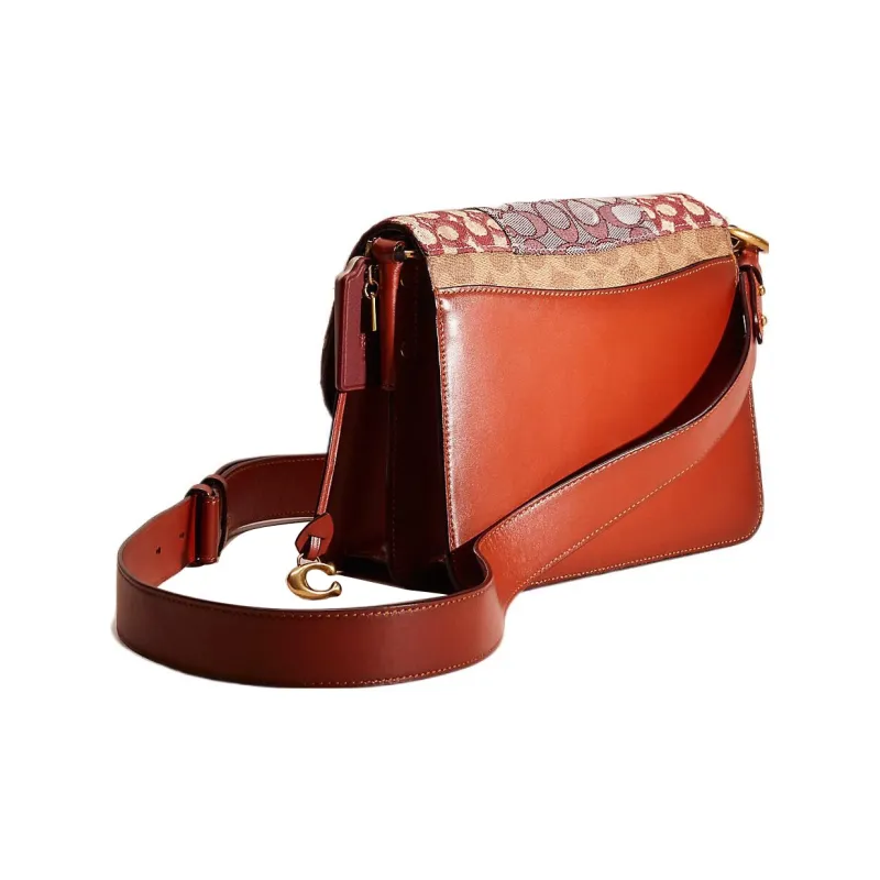 COACH Beat Canvas With Leather Messenger Bag Shoulder Bag Crossbody Bag Medium Size Women's Red & Beige-1