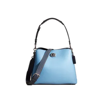 COACH Willow Leather Tote Bag, Shopping Bag, Handbag, Shoulder Bag Large Size Women's Blue