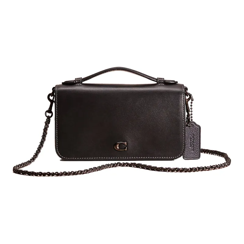 COACH Calfskin Baguette Bag, Shoulder Bag, Crossbody Bag Trumpets Women's Black-0